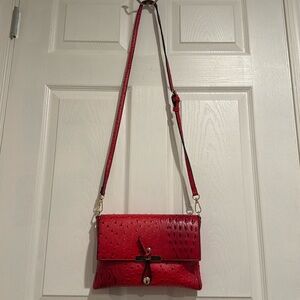 Elegant Red Crossbody Bag with Gold Hardware